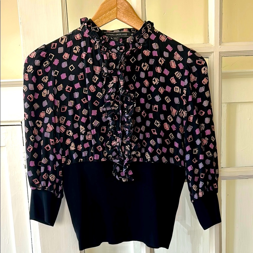 Stylish Black and Purple Geometric Blouse